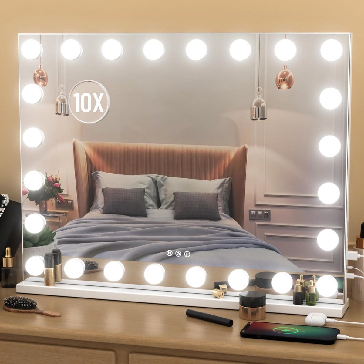 Grote Hollywood Make-up Spiegel met Verlichting en 10x Vergroting