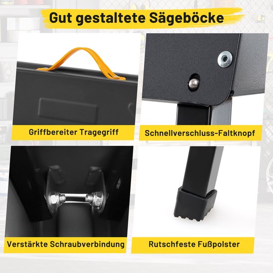 COSTWAY Werkbok, set van 2, tot 500 kg belastbaar, bokken inklapbaar, zaagbok met 2 x 4 steunarmen, draagbare inklapbare bokken met handgreep, steiger voor houtbewerking, 94 x 47 x 74 cm van Merkloos	 — afbeelding 2