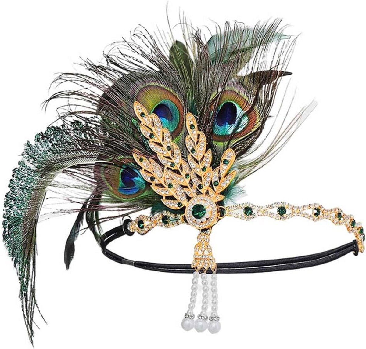 Hoofdband met Pauwenveren en Kristallen - Jaren '20 Flapper Haaraccessoire voor Feest en Bruiloft