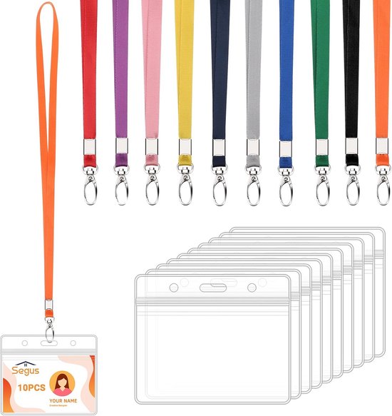 ID-badgehouder met lanyard, sleutelhangers, clips, doorzichtige kaarthouders, voor ID-kaarthouder kantoor, school, ID-creditcards, ID-clip, pashouder (1 Set