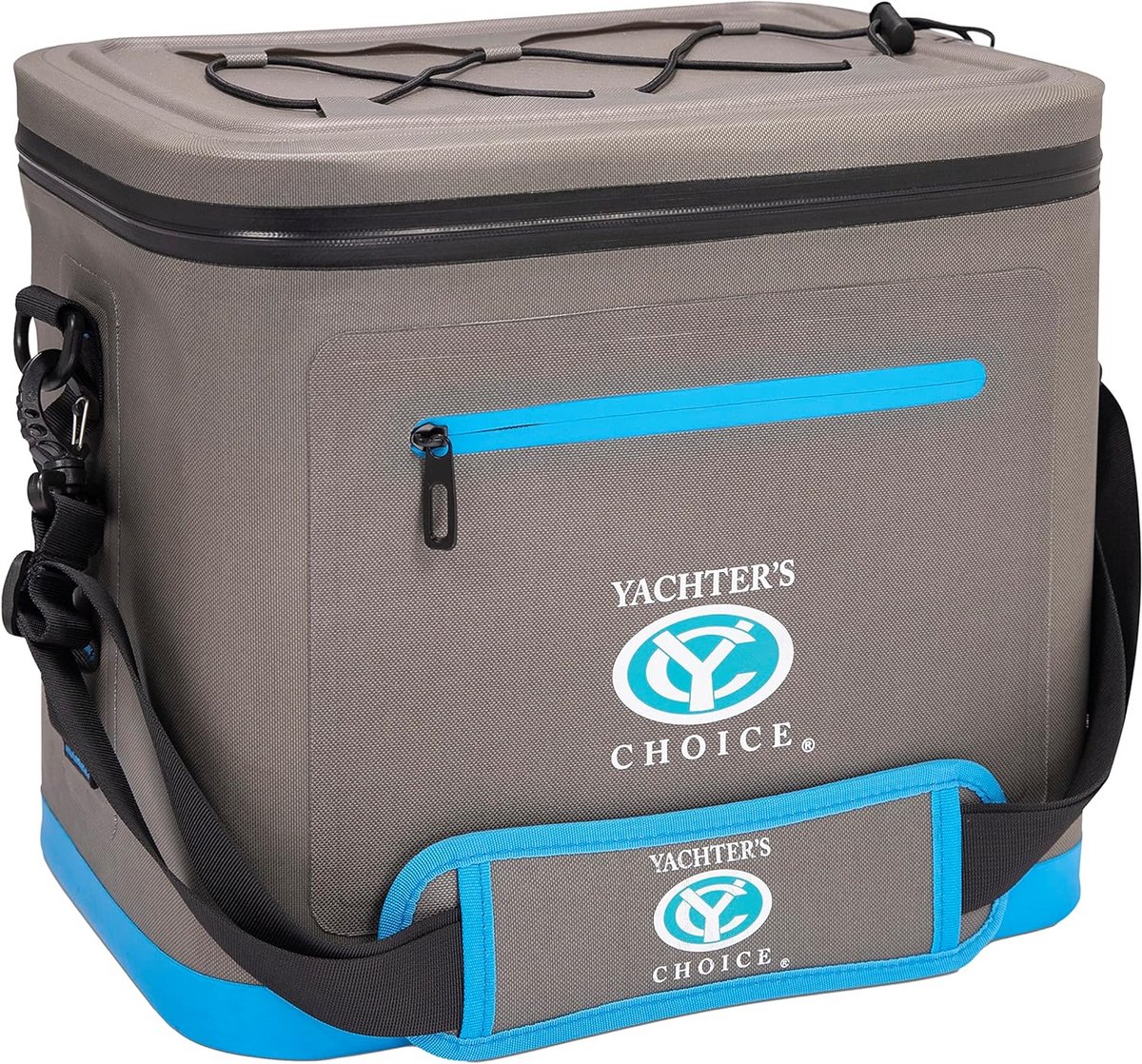 Waterdichte soft cooler tot 24 blikjes met schouderband - grijs/blauw