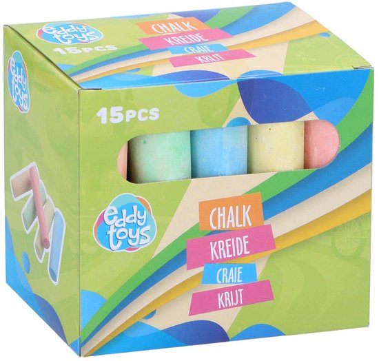 Eddy Toys Stoepkrijt 15-delig - Stoepkrijt voor Kinderen in Pastelkleuren - Groot Formaat voor Kleine Handen - Afwasbaar Krijt voor Buiten - voor Kinderen vanaf 3 Jaar