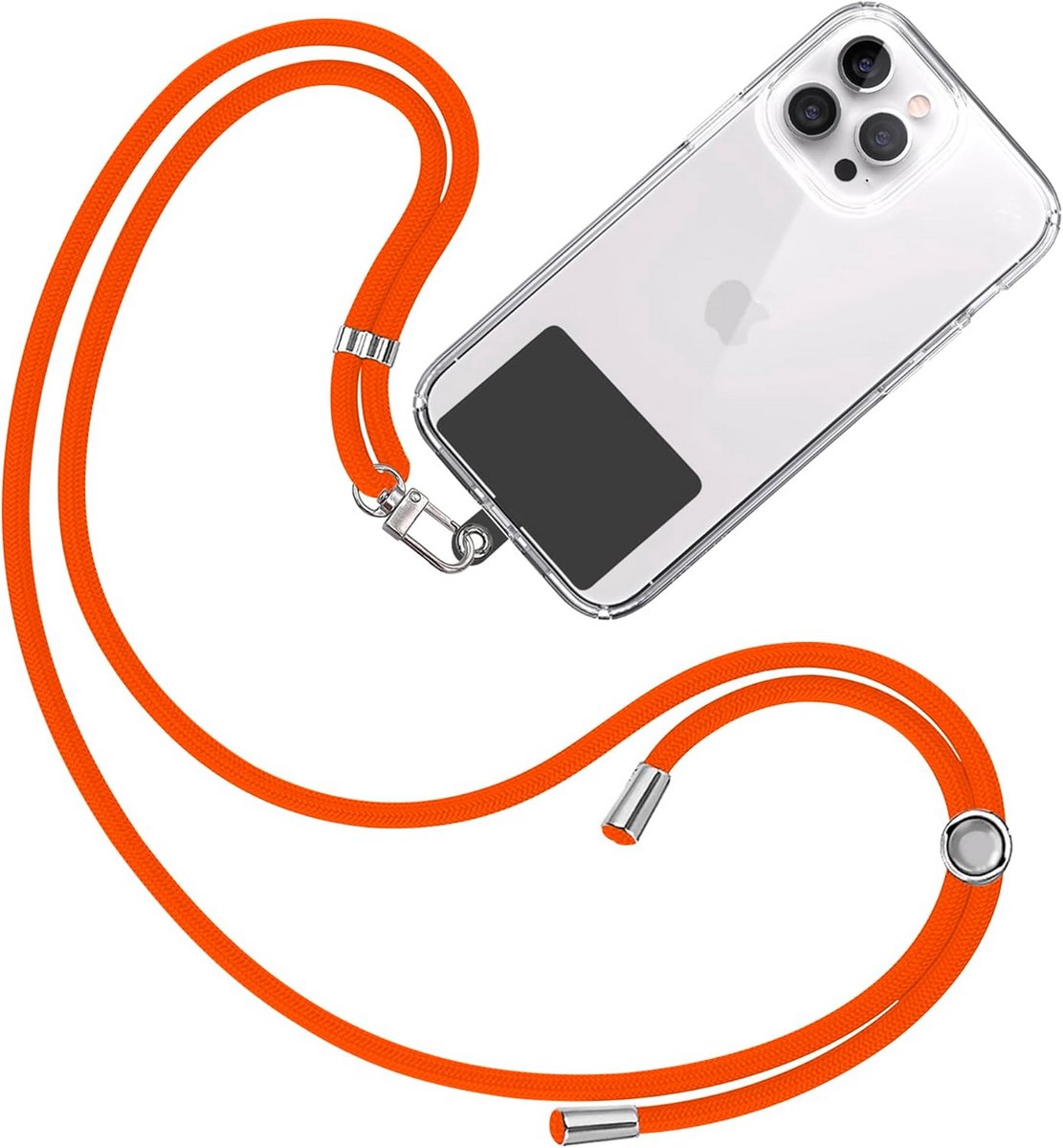 Universeel Telefoonkoord Orange met Zwarte Patch - Verstelbaar Nekkoord voor Smartphone en Sleutels [Crossbody]