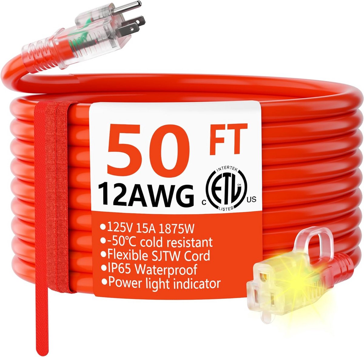Waterdichte Buitenverlengkabel 15 Meter 12/3 AWG Oranje Hoge Capaciteit