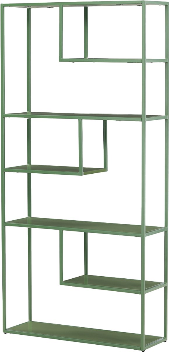 Nest living Jaxx Metalen Boekenkast Groen - 164 x 80 cm - Open Vakkenkast - Wandkast - Hoog - Industrieel