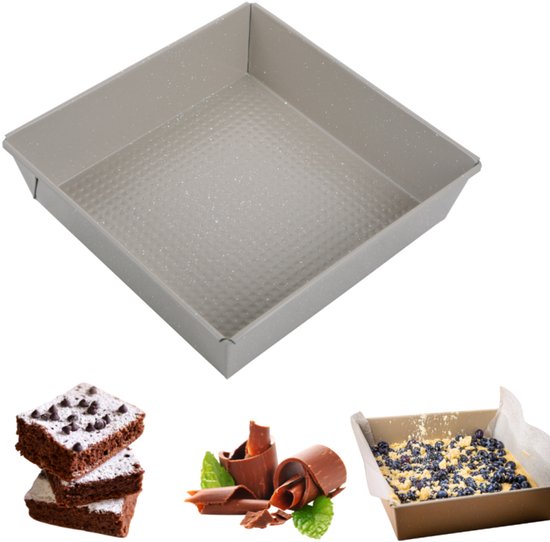 Kinghoff 1974 - Vierkante Cakevorm 24x24x6 cm - Bakblik voor Brownies, Cheesecake en Ovenschotels - Antiaanbaklaag - Ovenbestendig tot 220°C - Beige