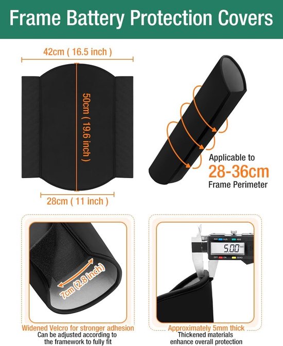 2 Stuks - Beschermhoes voor Fietsaccu - Geïntegreerde Accuhoes - Waterdicht en Stofdicht - past op frames met een omtrek van 28-36CM (oranje kleur) van Merkloos — afbeelding 2