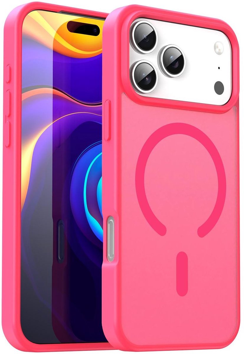 Mobigear Hoesje geschikt voor Apple iPhone 17 Pro Max MagSafe Telefoonhoesje Hardcase | Mobigear Shockproof Backcover | Geschikt voor MagSafe | Geschikt voor Draadloos Opladen met Magnetische Ring | Geschikt voor MagSafe Case - Rose Red | Rood