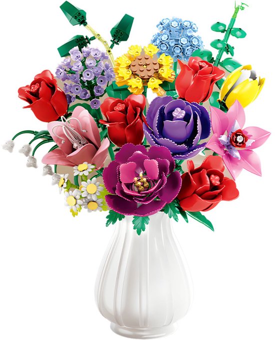 Woma 11304 Kleurrijke Bloemen Boeket bouwset | Botanical Flowers Collection 2025 modelbouw | Classic Creator speelgoed bouwpakketten voor volwassenen & kinderen | DIY icons kunstbloemen bloemenpracht geschikt voor Lego | bouwdoos met 907 bouwstenen