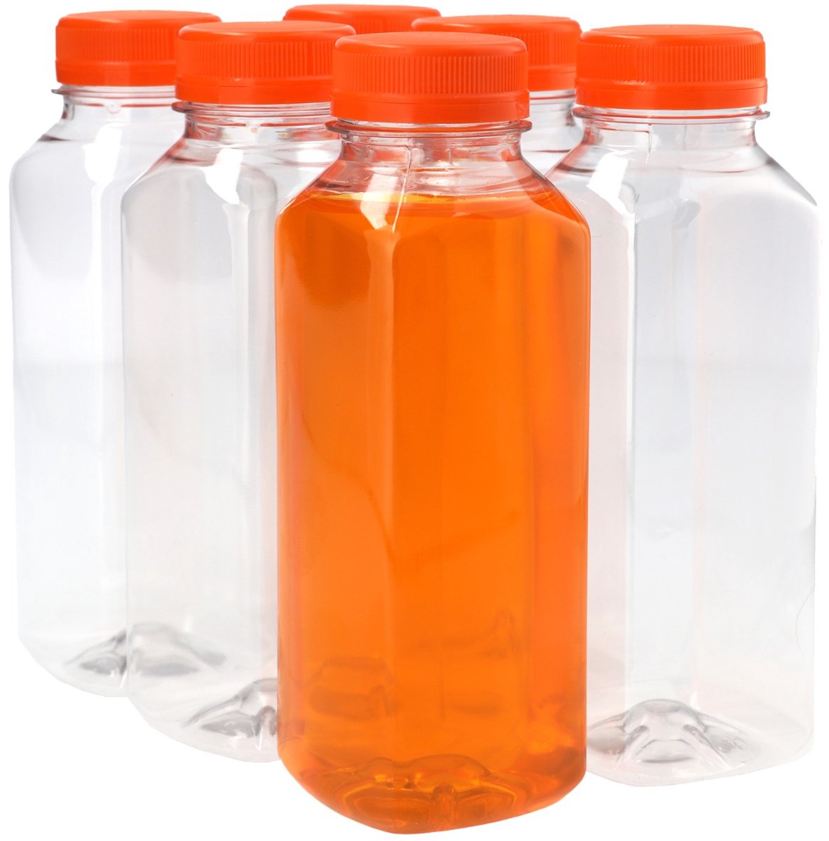 6 x Sapfles Plastic 330 ml - Vierkant - PET Flessen met Dop oranje- PET Kunststof BPA-vrij - Plastic Flessen Navulbaar - Met Dop - Lege Flessen - 6 stuks
