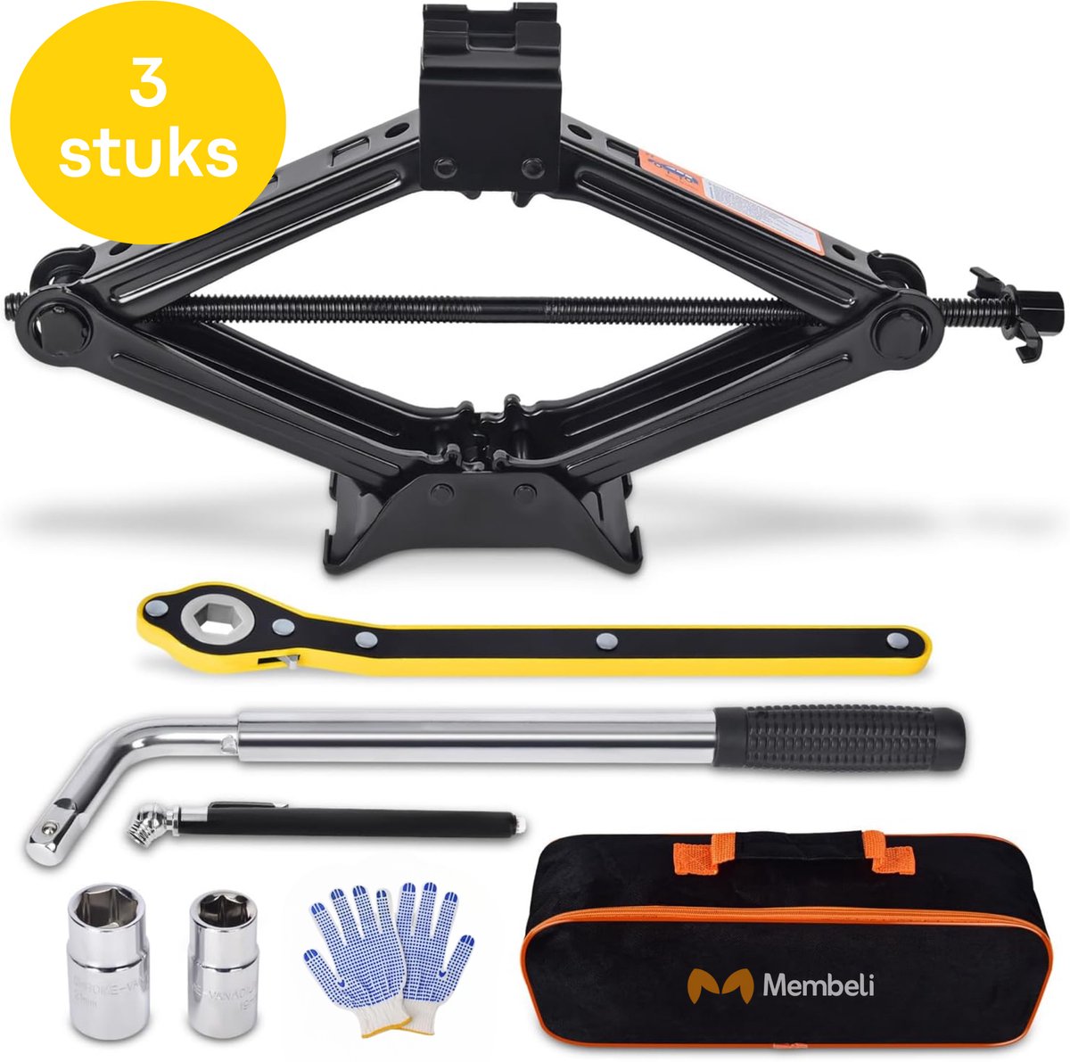 Membeli Autokrik - Complete, robuuste bandenwissel set - 3 stuks - Garagekrik - Auto krik met draagvermogen 2000 kg - Gereedschapsset - Zwart