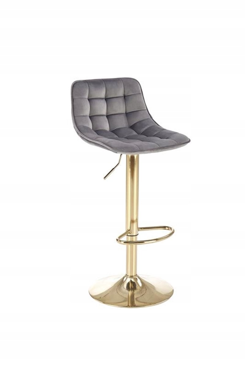 Barstoel H120 Grijs/Goud Velvet - Verstelbare Keukenstoel