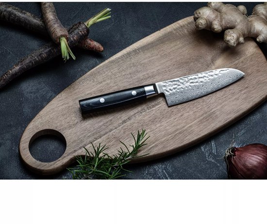 Yaxell Japonais - Série Zen - Couteau de Chef Santoku - Acier VG-10 - 61 HRC - Lame 16,5 cm - Acier Damas 37 Couches - Manche Toile-Micarta