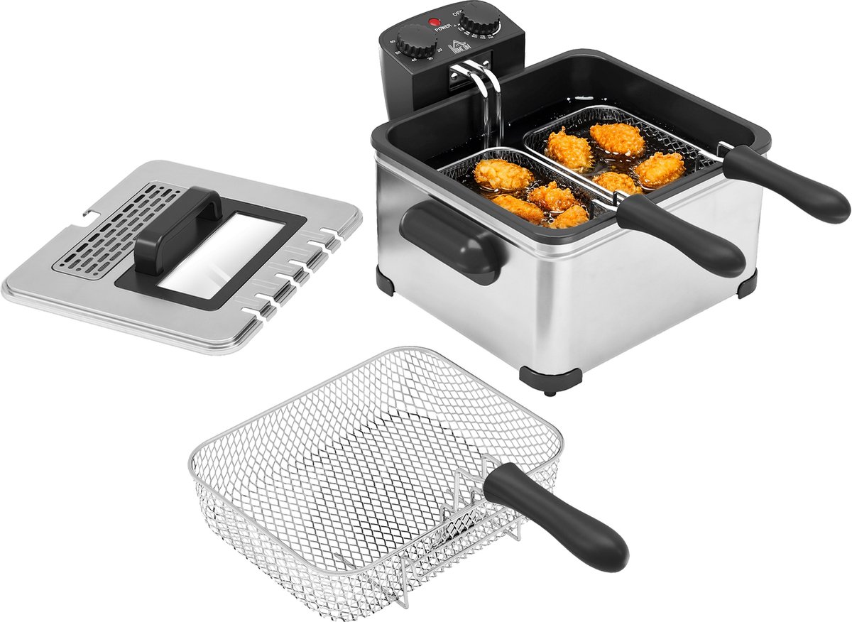 HOMCOM Elektrische Diepfriteuse Roestvrij staal 49,5L x 35B x 23H cm Zilver