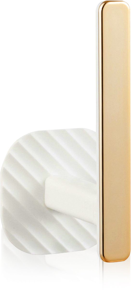 Velox Goods VL‑530 Zelfklevende Wandhaak – Plakhaakje Zonder Boren – Gouden Ophanghaak voor Gordijnen, Keuken, Badkamer & Slaapkamer – Extra Stevig – 14,5 cm – 1 Stuks – Wit/Goud
