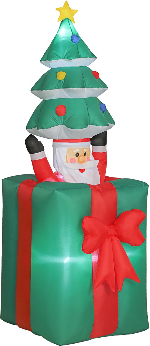 Outsunny Opblaasbare Kerstversiering Polyester 80L x 67B x 160-213H cm Rood+Groen