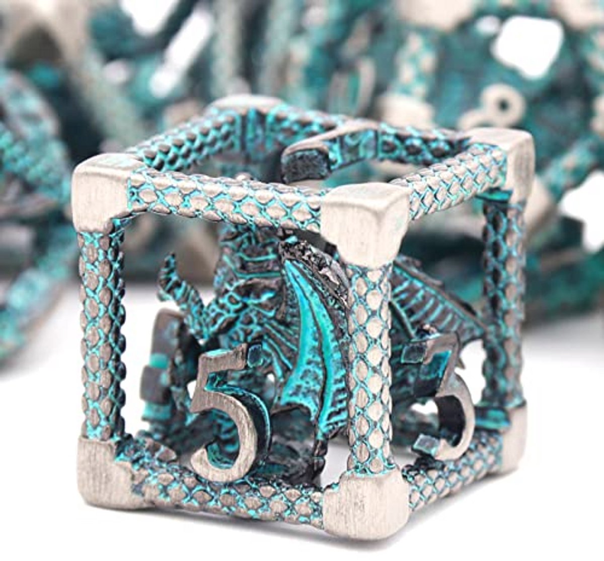 Polyedrische Metalen Dobbelstenen Set voor Bordspellen – D&D, Pathfinder, RPG – 3D Holo Design – 7-delige Set