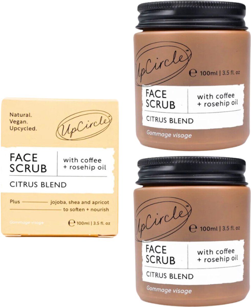 UpCircle Gezicht Scrub - Upcycled Koffiedik - Rozenbottel - Citrus -99% Natuurlijk Ingridienten - 2 x 100 ml