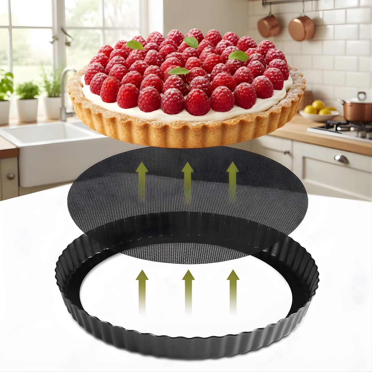 COOCK - Quiche Bakvorm - Taartvorm met Antiaanbaklaag - 24 cm Diameter - Cakevorm - Incl. Deegschraper & E-Book – foto 4