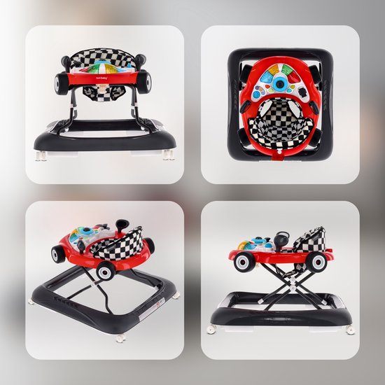 sun baby Loopstoel, baby walker vanaf 6 maanden, verstelbare hoogte, rubberen wielen - Rood-Zwart van Sun Baby — afbeelding 3
