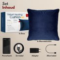 Inhoud van de set: een doos, een donkerblauw fluwelen warmtekussen, powerbank, 2m kabel, adapter, 30cm kabel.