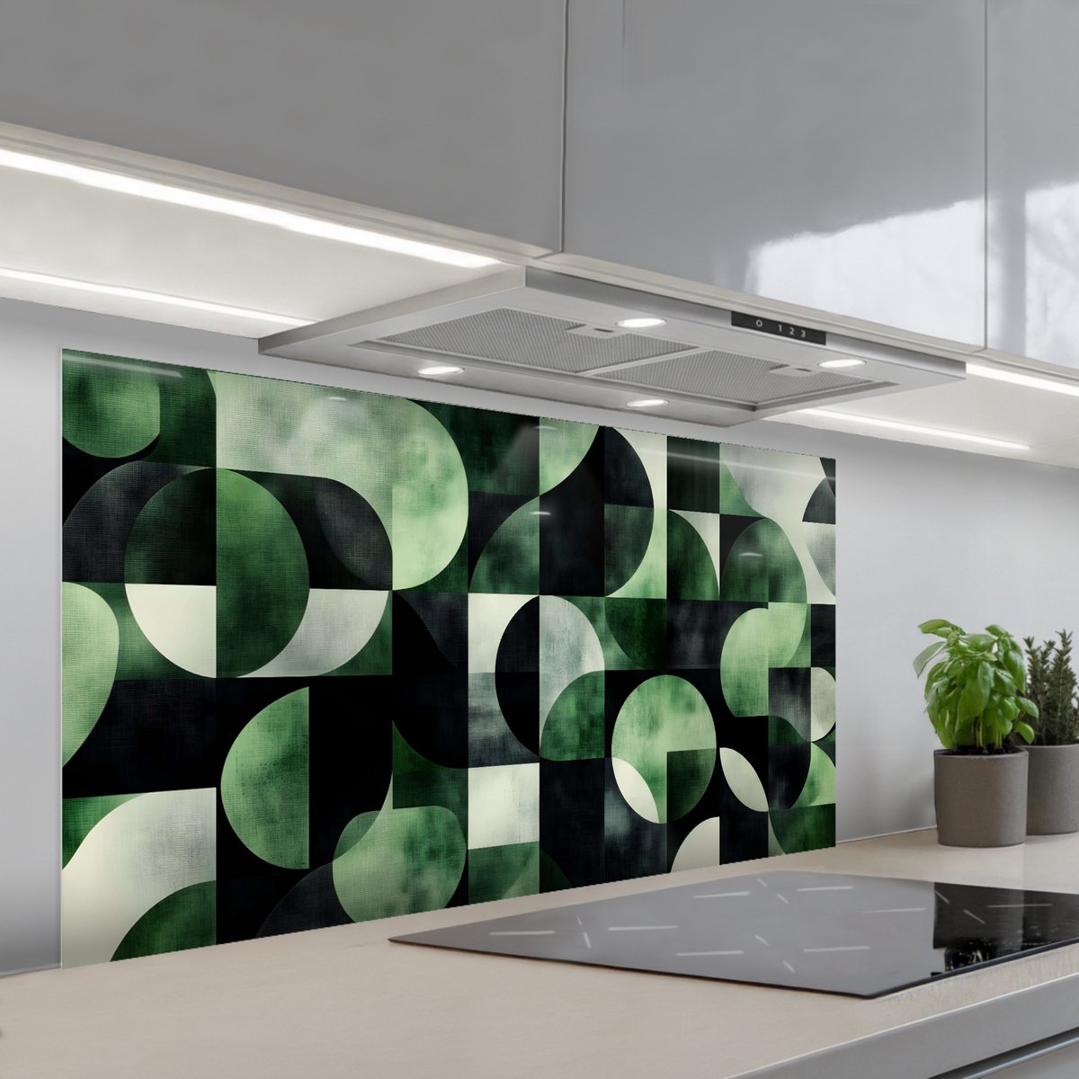 Spatscherm 120x60 cm - Zelfklevende achterwand Abstract - Groen - Vormen - Keuken muurbeschermer - Spatwand fornuis