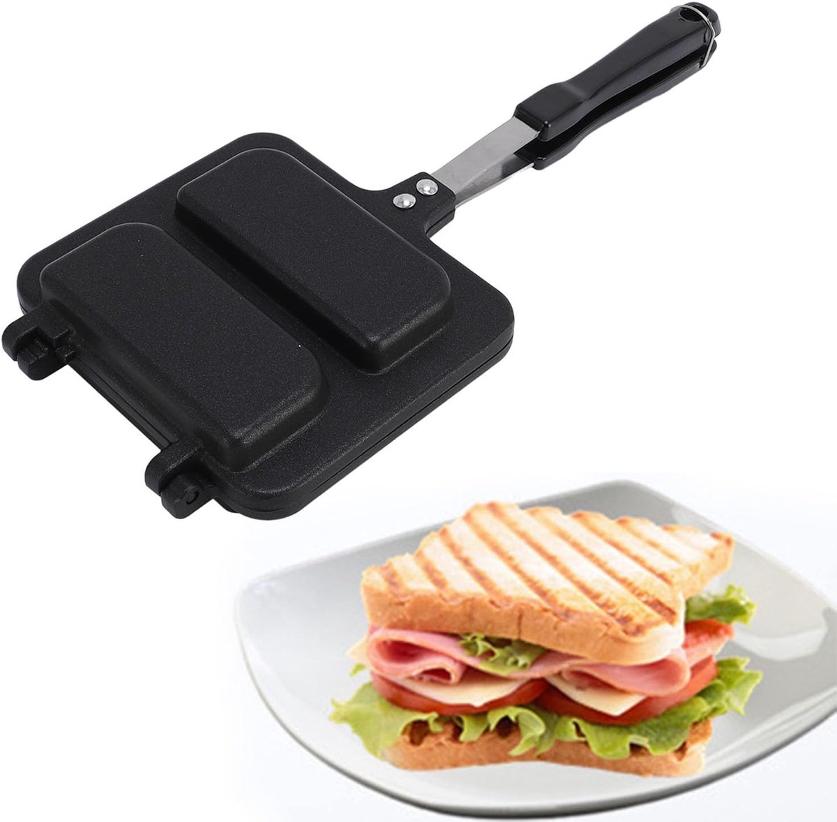 Hete Broodjesmaker - Hotdog Broodrooster met Dubbelzijdige Bakpan Anti -aanbak Maker Gegrilde Kaasmaker Frituren Pan Taart Maker voor Huis Keuken Rand Afdichting Afneembaar
