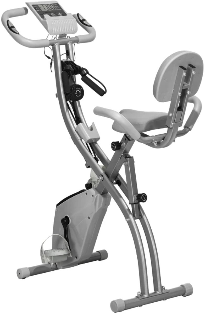 2-in-1 Opvouwbare Hometrainer - X-Bike met 8 Weerstandsniveaus - Vliegwiel 2,5KG - met 2 Weerstandsbanden - LCD Scherm - Hartslagmeter - Verstelbare Zitting - Fietstrainer - Fitnessfiets - Grijs