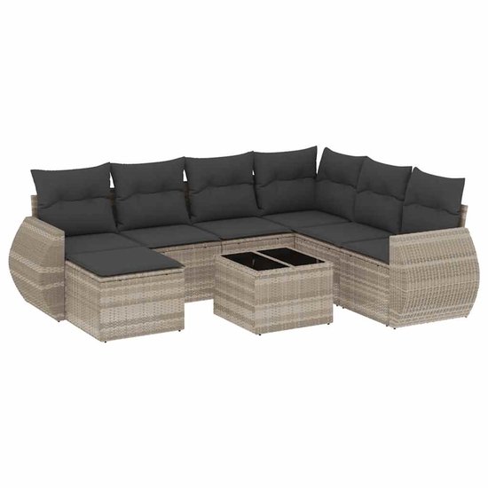 vidaXL - 8 pièces - Ensemble de salon - avec - coussins - poly - rotin - gris clair