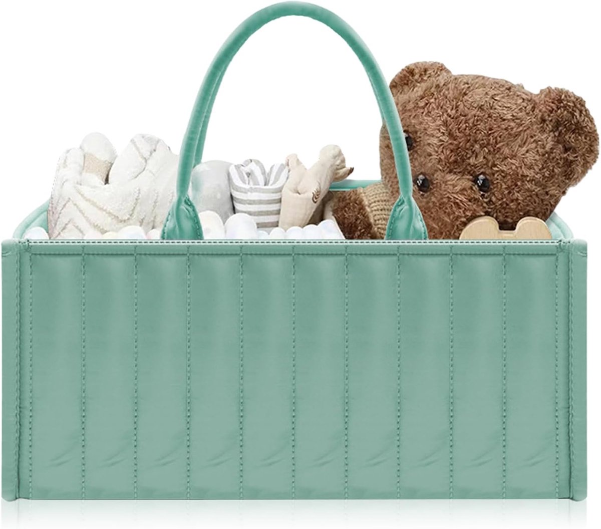 Luiertafel-organizer met afneembare vakken en babyopbergmand, draagbare aankleedmat, luierorganizer voor pasgeborenen, voor moeders, lichtgroen