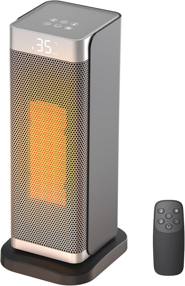 Energiebesparende Ventilatorkachel met Afstandsbediening - Stil, 35 dB, 2000 W, Oscillerend tot 70 Graden, 3 Warmtemodi