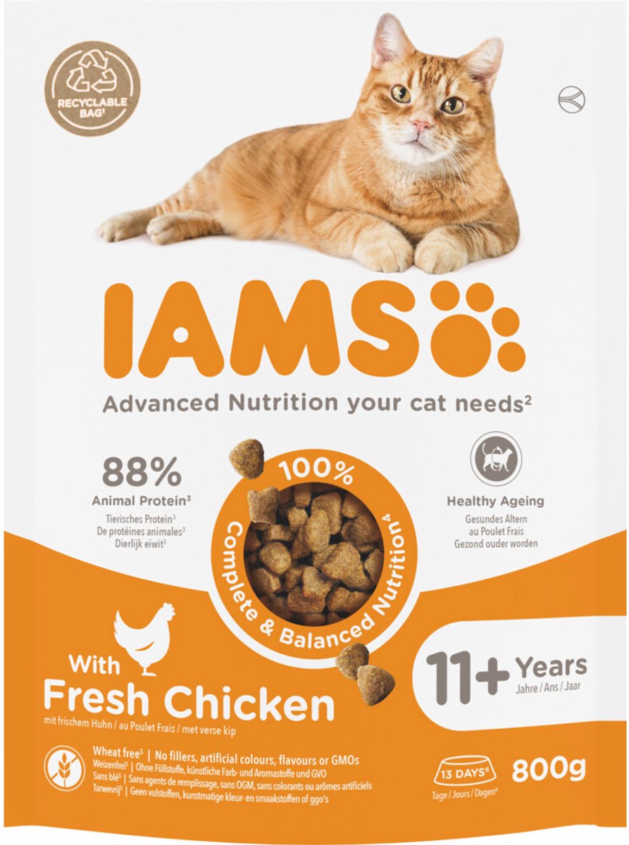 IAMS Cat senior 11+ Kattenvoer Chicken - 4 x 800 gr - Voordeelverpakking