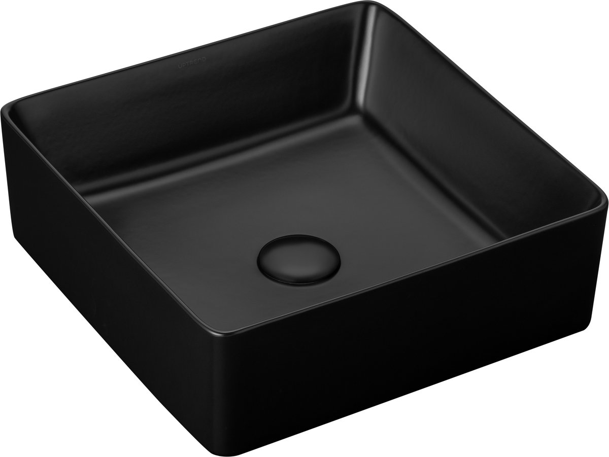 Keramische waskom vierkant mat zwart 39x39x13 cm Hestia