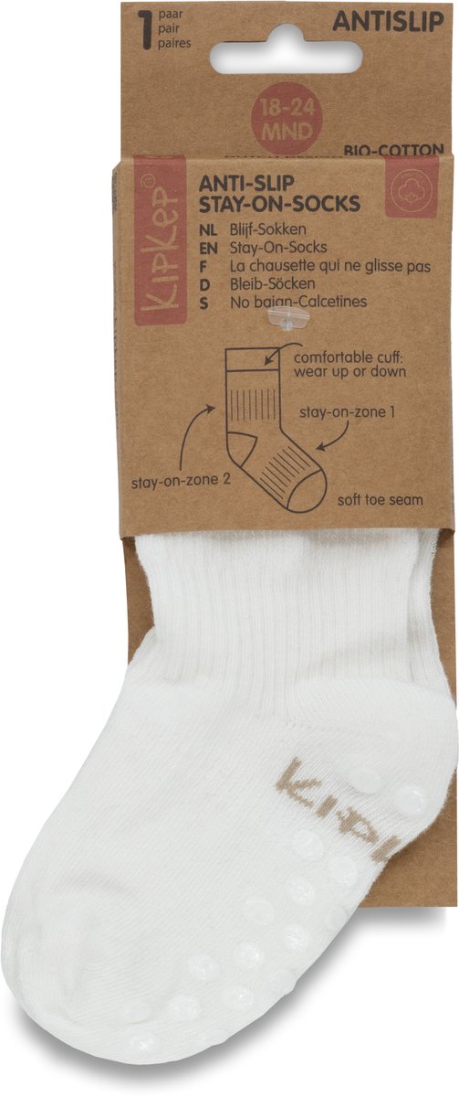 KipKep Blijf-Sokken Antislip - OffWhite - 18-24 maanden - sokken antislipzool - dreumes, peuter - zakken niet af - stay-on-socks - schoenmaat 22-23