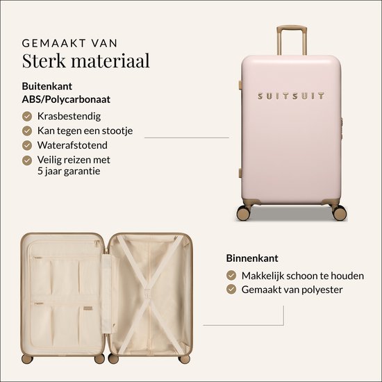 SUITSUIT Reiskoffer 66x43x24 - Reiskoffer met wielen - Lichtgewicht koffer - Veilig TSA cijferslot - 59L koffer inhoud - Fusion Reiskoffers Rose Pearl - Roze