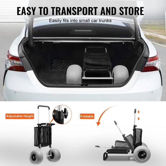 LabelOne Bolderkar - Strandkar - Strandtrolley - Bolderkar Opvouwbaar Luchtbanden - inklapbaar - draagvermogen 75kg - incl. pomp van Merkloos — afbeelding 3