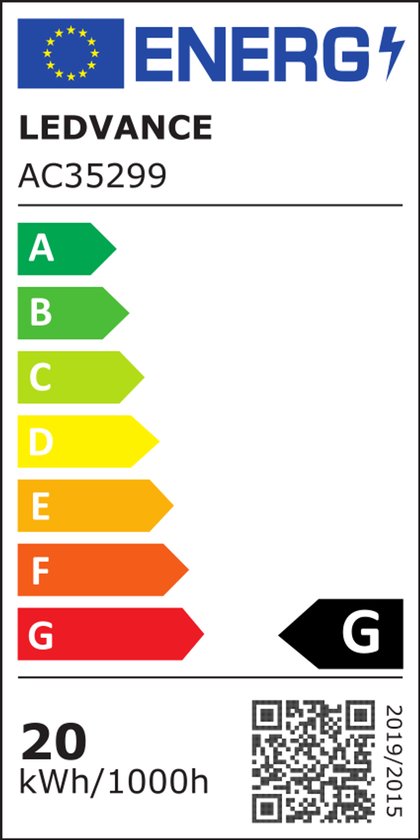 Energielabel G, met 20 kWh/1000h.
