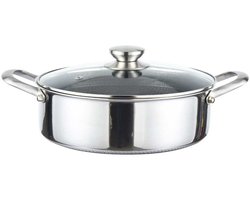 Cheffinger, Sauteerpan 28 cm met honingraatcoating, deksel en roestvrijstalen handgrepen, Zilveren