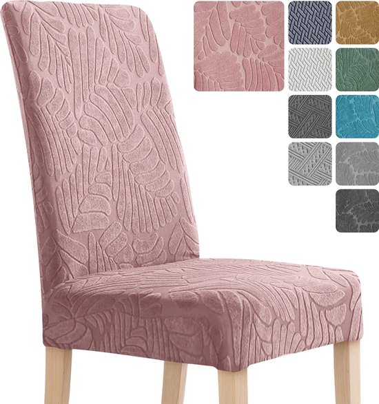 Housses de chaise, en un seul morceau, housses de chaise jacquard élastiques, convenant à tous les types de chaises de salle à manger, amovibles et lavables, rose.
