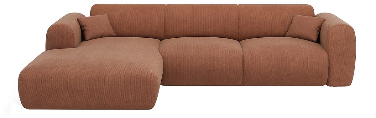 Vente-unique Grote hoekbank links in terracotta fijn ribfluweel - POGNI van Maison Céphy
