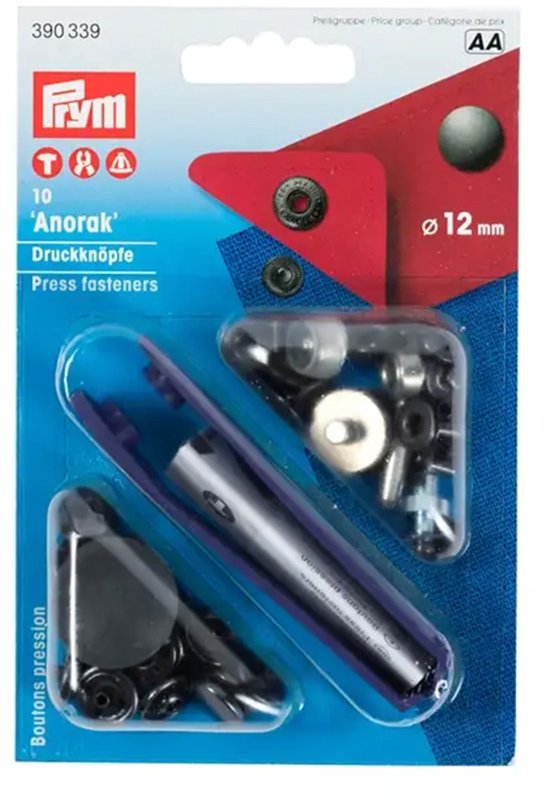 Boutons-pression Prym Anorak, 12mm, laiton vieilli. Inclus avec outils de couture.