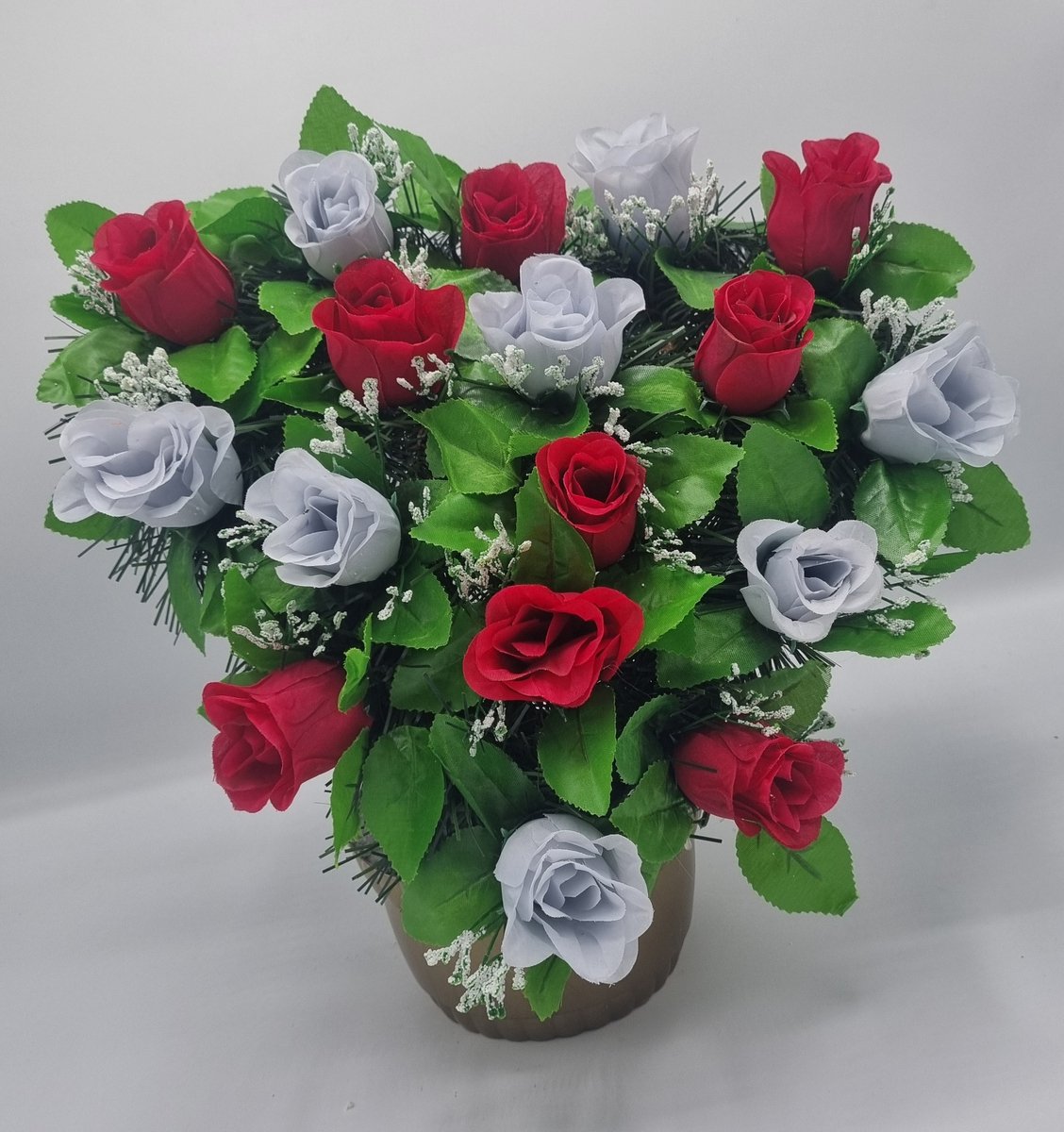 Bloemstuk - W847-58/W847-07 - Hart - Roos - Rood/Blauw - 30cm - Verzwaard - Buigzaam - Grafdecoratie