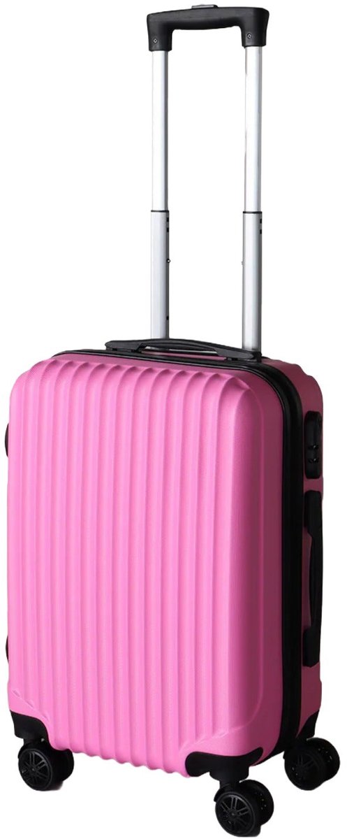 Handbagage koffer 55cm roze 4 wielen trolley met pin slot reiskoffer