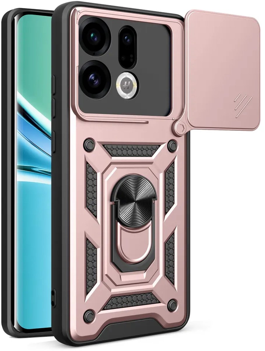 MobyDefend Hoesje - Geschikt voor Oppo Find X9 - Pantsercase Met Draaibare Ring - Rosé