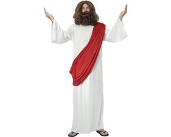 Joya Party® Jezus Verkleedpak Heren | Bijbels Kostuum Mannen | Lang Wit Gewaad met Rode Sjerp | Verkleedkostuum Man Carnaval & Themafeest | Maat M/L