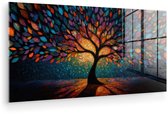 MuchoWow® Tableau en verre 120x60 cm - Peinture sur verre acrylique - Mosaïque - Coloré - Arbre - Branches - Photo sur verre - Décoration murale salon - Décoration murale chambre à coucher - Tableaux