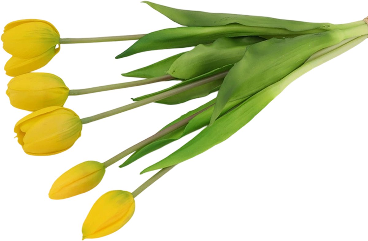 Kunsttulpen, 5 kunsttulpen van zacht gel, 35-40 cm groot bloemstuk met imitatietulpen, geschikt voor bruiloften, woondecoratie en kantoordecoratie - Geel
