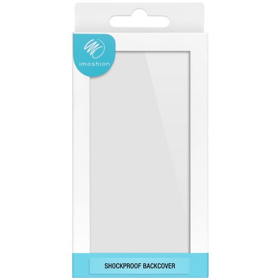 Emballage d'une coque arrière antichoc imoshion pour smartphone, avec fenêtre transparente.