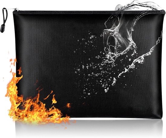 Sacoche de documents ignifuge - 34x24 cm - Sac ignifuge - Sacoche ignifuge - Ignifuge - Étanche à l'eau - Sac coupe-feu - Porte-documents sécurisé - Sac résistant à la chaleur - Porte-monnaie pour documents A4 - Zwart