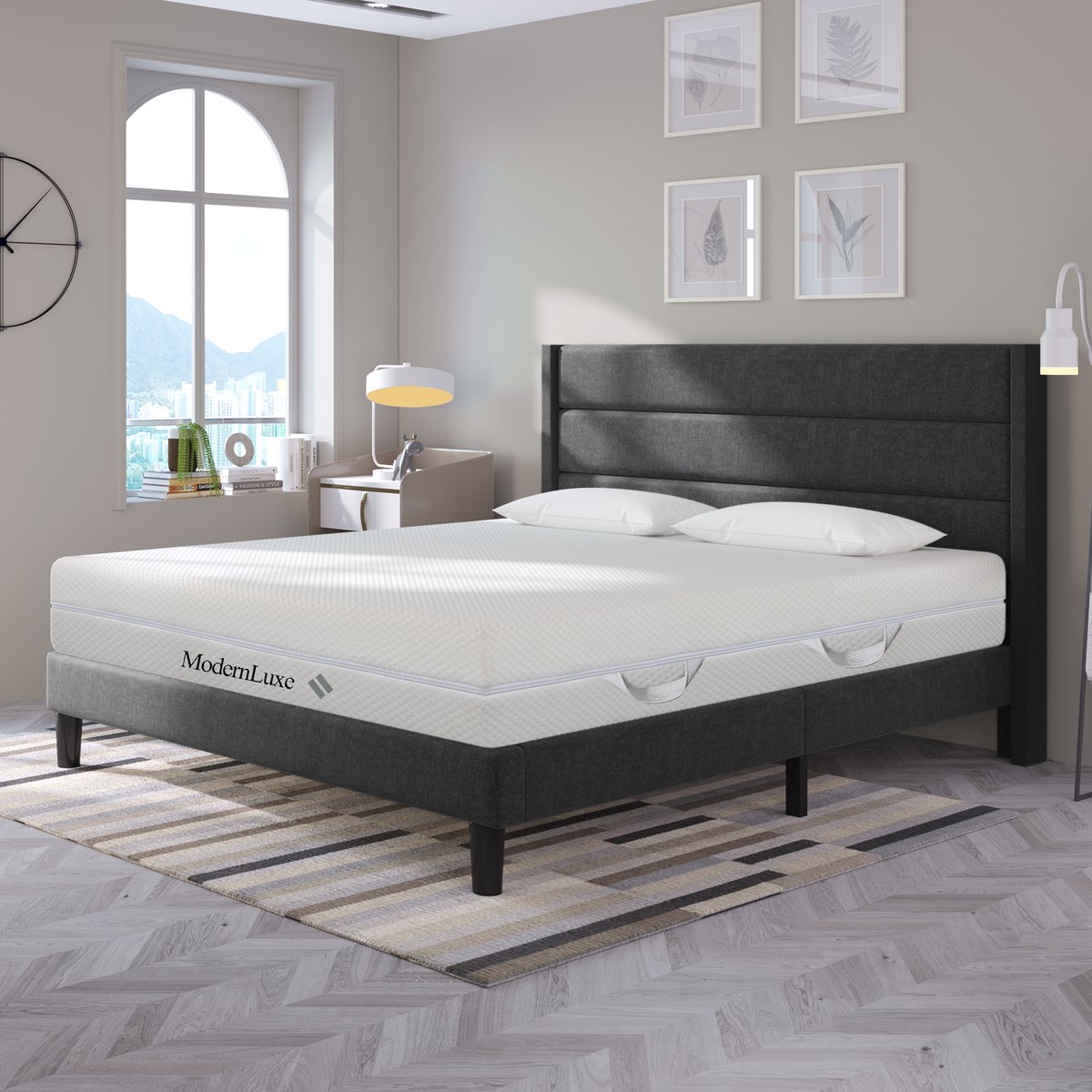 OKWISH Schuimmatras 160x200 cm - 7-Zones Ergonomische Koudschuimmatras 20 cm - Wendbaar H2/H3 Met Afritsbare Wasbare Hoes en Handgrepen - Antislip Bodem - Wit